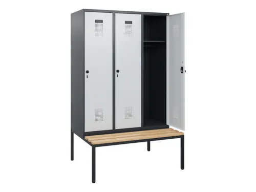 locker met bank,HxBxD 1950x1200x815mm,3vak,vak B 400mm,draaigrendel