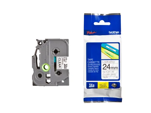 Labeltape Brother P-touch TZe-151 standaard 24mm zwart op transparant