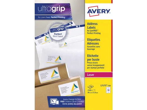 Adresetiket Avery L7173-250 99.1x57mm Wit Laserprinter 2500 Stuks