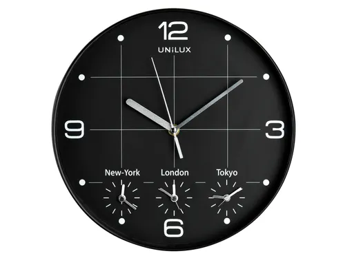 Wandklok Unilux On Time Ø30,5cm zwart/wit tijdzone cijfers