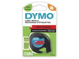 Labeltape Dymo Letratag 91203 plastic 12mm zwart op rood S0721630