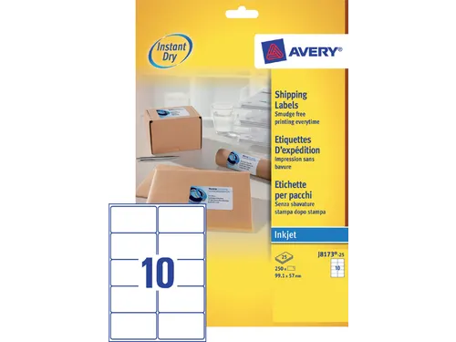 Etiket Avery J8173-25 99.1x57mm wit 250stuks