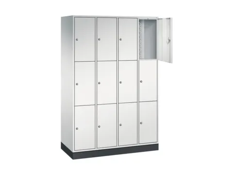 lockerkast,RAL 7035,HxBxD 1950x1220x500mm,4x3vakken,cil.-slot,sokkel