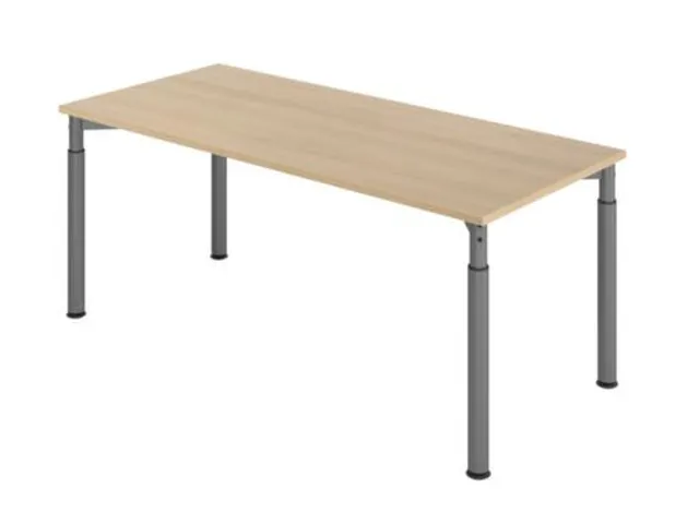 bureau,HxBxD 680-820x1800x800mm,blad eiken,4voeten grafiet,ronde buis