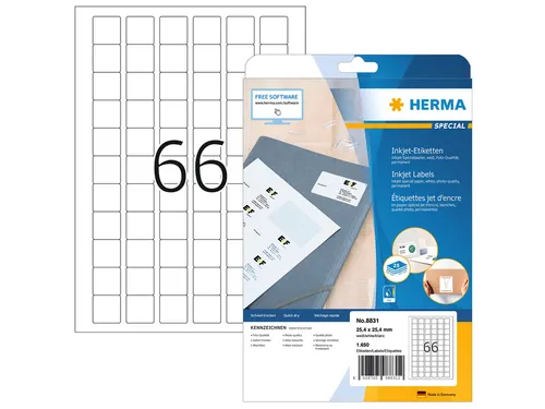 HERMA 8831 Inkjet etiketten A4 25,4x25,4mm Wit mat 1650 stuks