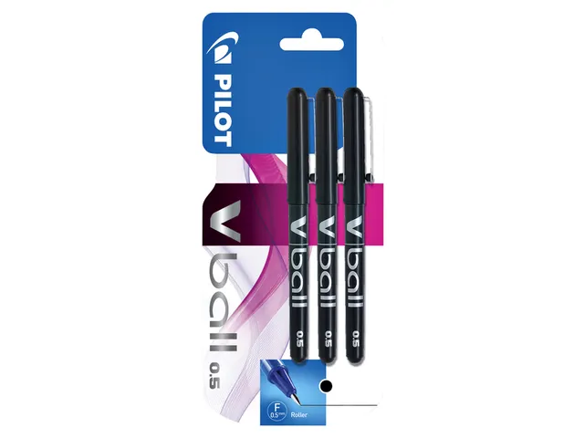 Rollerpen Pilot V-Ball 05 Fijne punt Zwart Blister à 3 stuks
