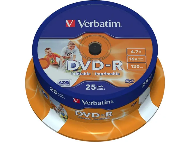 Verbatim 43538 DVD-R 16x 4.7GB 25 stuks printable inkjet