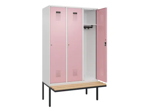 locker met bank,HxBxD 2120x1200x815mm,3vak,vak B 400mm,cilinderslot