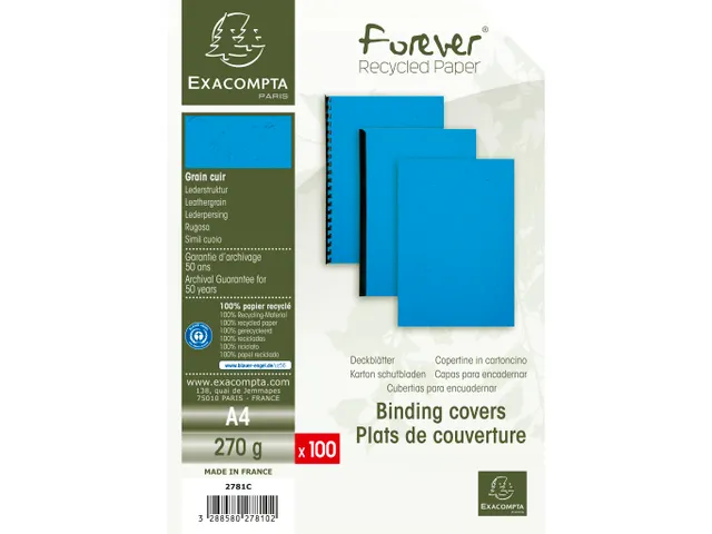 Paquet de 100 couvertures Grain cuir pour reliure A4 - Bleu