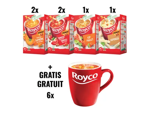 Royco ACTIE ROYCO 1 6 pakken soep + GRATIS 6 mokken