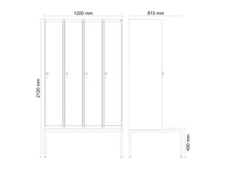 locker met bank,HxBxD 2120x1200x815mm,4vak,vak B 300mm,draaigrendel - 3