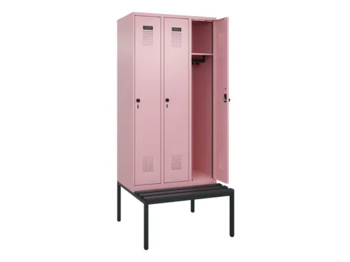 locker met bank,HxBxD 2120x900x815mm,3vak,vak B 300mm,draaigrendel