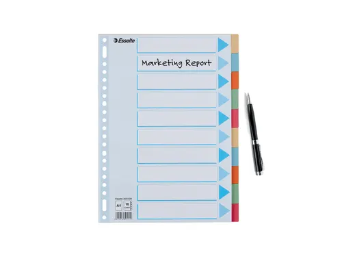 Tabbladen Esselte Premium A4 10-delig karton 23-rings assorti