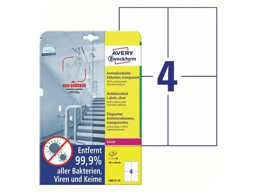 Bedrukbaar antimicrobiëel etiket Zweckform 105x148mm, transp. 40 etik