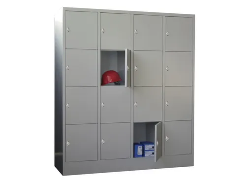 lockerkast,HxBxD 1850x1600x500mm,4x4vakken,RAL7035,front RAL3000