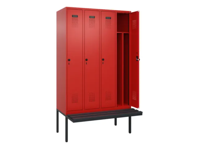 locker met bank,voor scheiding van kleding,HxBxD 2120x1200x815mm,4vak