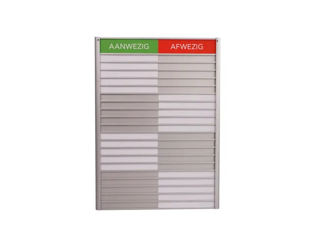 Menoor In-Uit bord 20 namen Aluminium Aanwezig/Afwezig Groen/rood