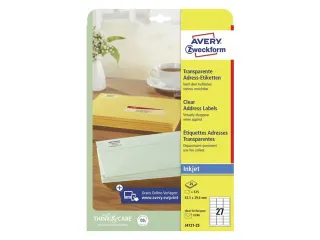 inkjetetiket Avery 63,5x29,6mm transparant 25 vel 27 etiketten per vel - 2