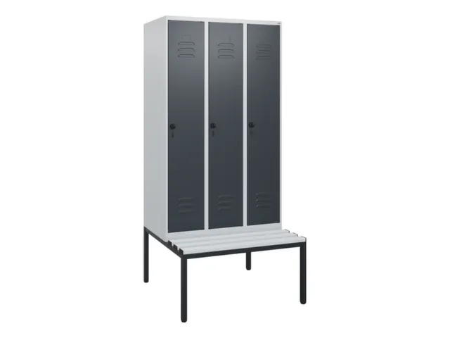 locker met bank,HxBxD 1950x900x815mm,3vak,vak B 300mm,draaigrendel