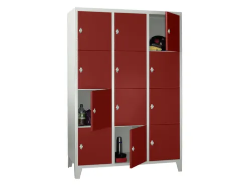 lockerkast,HxBxD 1850x1200x500mm,3x4vakken,RAL7035,front RAL3000