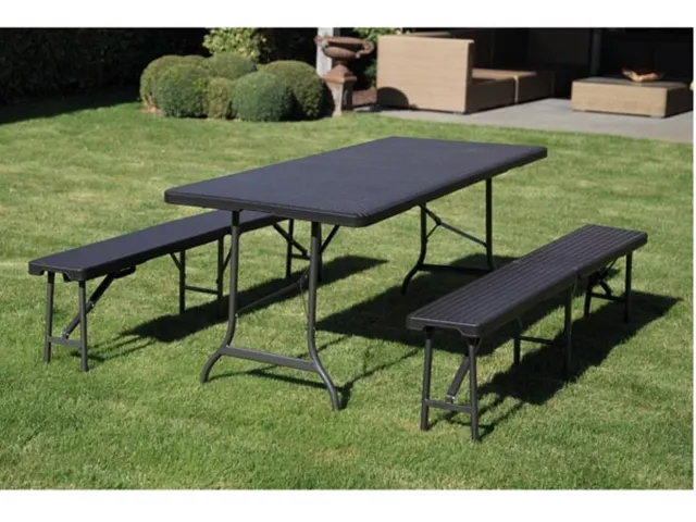 Klaptafel weerbestendige vouwtafel Rotanlook Zwart 180x75x72cm