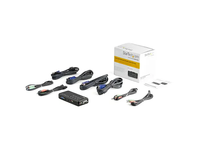 4-poort USB KVM-switch Zwart met Audio en Bekabeling