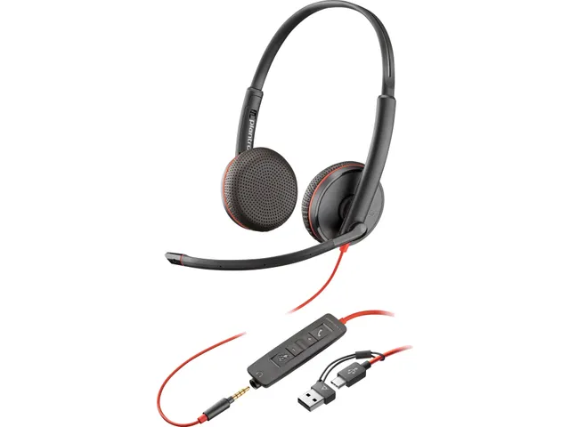 Poly Blackwire 3225 stereo USB-C-headset + 3,5 mm stekker + USB-C/A-ad