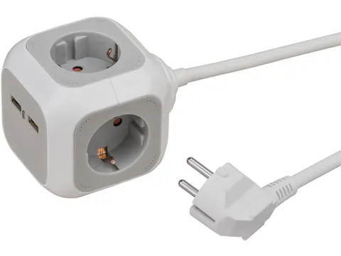 Stekkerblok Brennenstuhl 4 voudig inclusief 2 USB 140cm wit/grijs