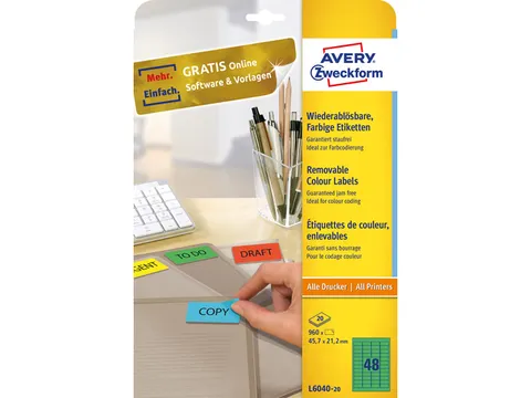 etiket Avery ILK 45,7x21,2mm 20 vel 48 etiketten per vel groen