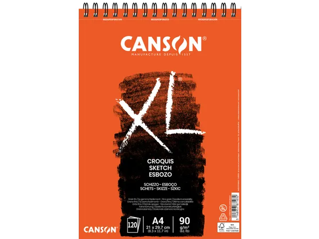 Schetspapier Canson XL Sketch 120vel 90gr A4 ivoorwit