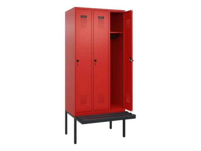 locker met bank,HxBxD 2120x900x815mm,3vak,vak B 300mm,draaigrendel