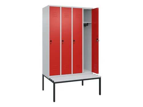 locker met bank,HxBxD 2120x1200x815mm,4vak,vak B 300mm,draaigrendel