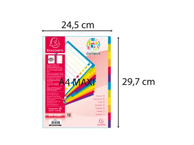 Intercalaires en polypropylène 12 positions Campus - A4 Maxi - Transl