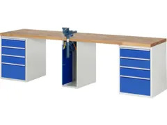 werkbank,HxBxD 890x3000x700mm,beukblad,draagverm. 750kg,3containers