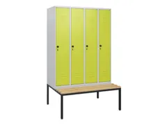 locker met bank,HxBxD 1950x1200x815mm,4vak,vak B 300mm,draaigrendel