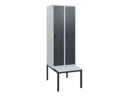 locker met bank,HxBxD 1950x600x815mm,2vak,vak B 300mm,draaigrendel