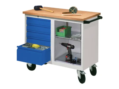 Werkplaatswagen 5 Laden 400kg Staalplaat Ral7035 Front Ral5010
