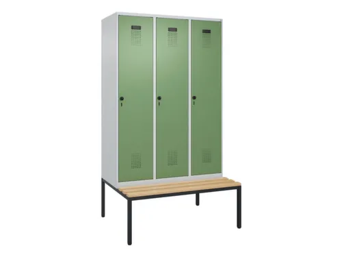 locker met bank,voor scheiding van kleding,HxBxD 2120x1200x815mm,3vak