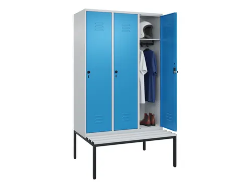 locker met bank,HxBxD 2120x1200x815mm,3vak,vak B 400mm,draaigrendel