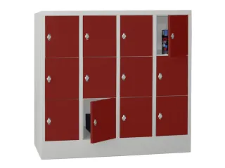 lockerkast,HxBxD 1187x1600x500mm,4x3vakken,RAL7035,front RAL3000 - 2
