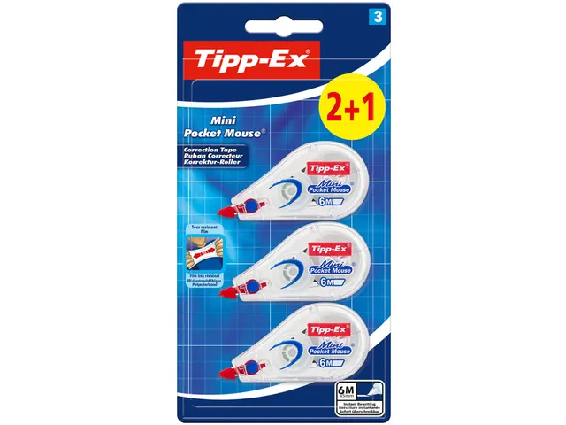 Correctietape Tipp-Ex mini pocket mouse 5mmx6m blister 2+1 gratis
