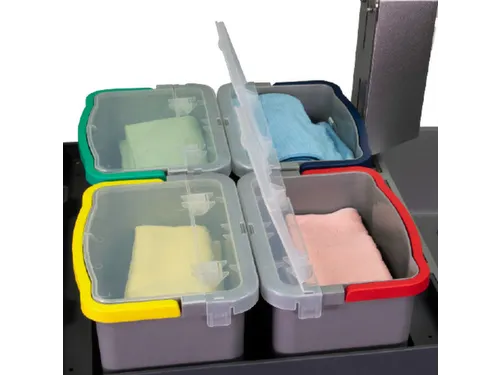 Reinigingswagen,2Kasten,2-4Zakhouders,2Mopemmers,4X6L Emmer