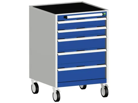 ladekast verrijdbaar 980x650x650mm 5laden romp RAL7035 front RAL5010