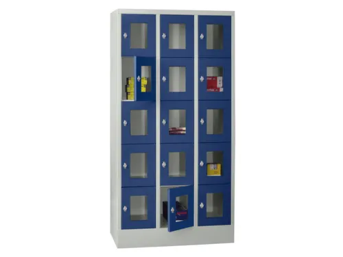 lockerkast,HxBxD 1850x900x500mm,3x5vakken,RAL7035,front RAL5010