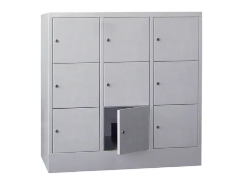 lockerkast,HxBxD 1187x1200x500mm,3x3vakken,RAL7035,front RAL7016