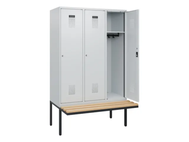 locker met bank,HxBxD 1950x1200x815mm,3vak,vak B 400mm,cilinderslot