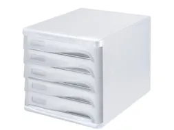 ladeblok,5lade(n),HxBxD 250x265x340mm,kunststof,wit,laden grijs