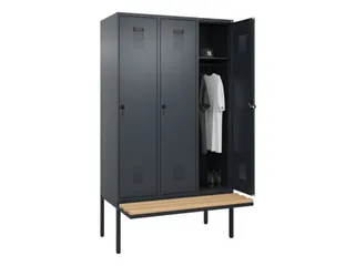 locker met bank,HxBxD 2120x1200x815mm,3vak,vak B 400mm,draaigrendel - 1