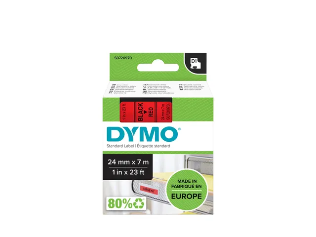 Labeltape Dymo LabelManager D1 polyester 24mm zwart op rood
