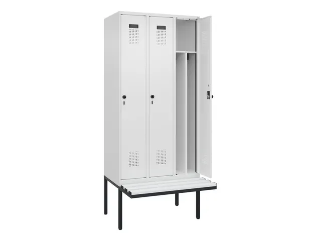 locker met bank,voor scheiding van kleding,HxBxD 2120x900x815mm,3vak